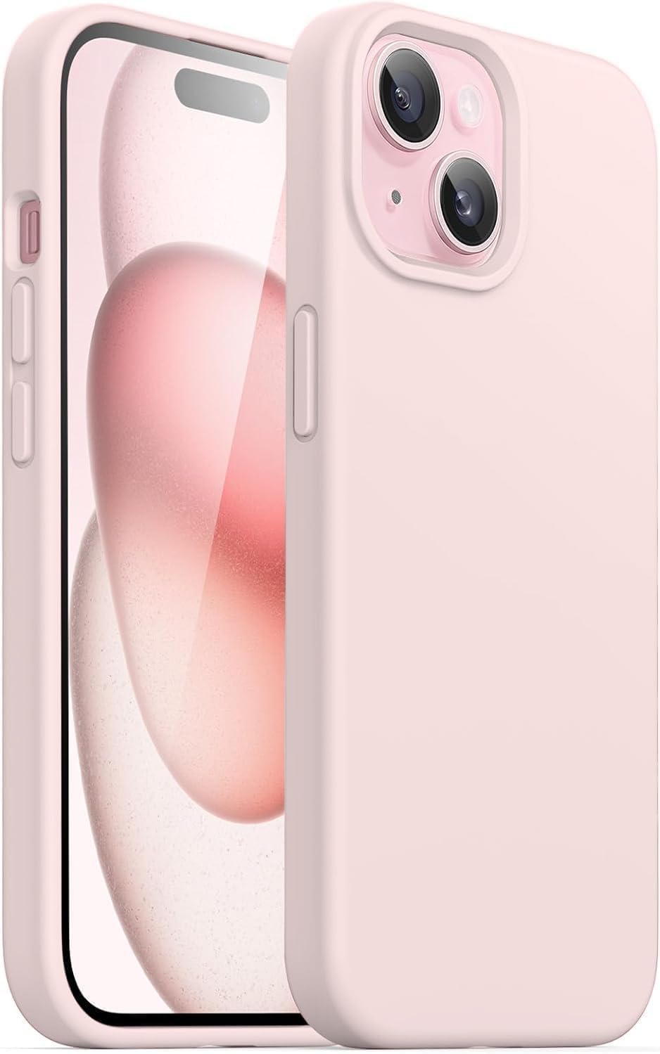 Compatible for iPhone 15 Plus Camera Protection Case 6.7, Slim Liquid Silicone Case 3 Layers Full Covered Soft Gel Rubber Phone Case Protective Cover 6.7 Inch - Sand Pink