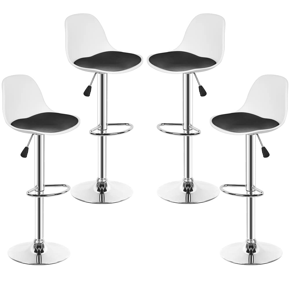 RELOVE Sgabello da Bar Moderno Sgabello Alto con Schienale in Simipelle Sedia Alta da Cucina Regolabile Girevole (4pc-B bianco puro