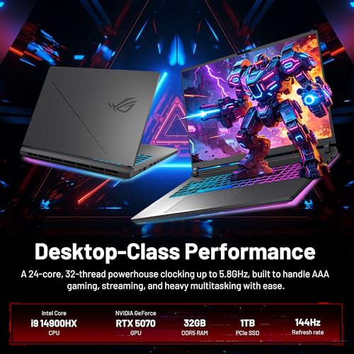Image of ASUS ROG Strix G18 18 inch 144Hz WUXGA Gaming Laptop, Intel i9-14900HX, 32GB RAM, 2TB Storage (1TB SSD&1TB Docking Station), GeForce RTX 5070, 4-Zone RGB Backilit Keyboard, FHD IR Camera, Win 11 Pro, Gray