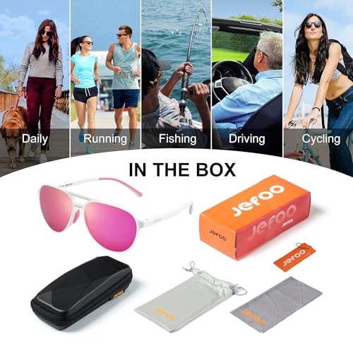 Image of Jefoo Polarized Aviator Sunglasses for Women Men Retro Trendy Sports Sunglasses for Outdoor UV400 Protection