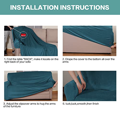 Turquoize Velvet Sofa Slipcover Stretch Couch Covers For 3 Cushion Couch Thick Soft Sofa Cover Washable Furniture Protector, Couch Covers For Dogs, Form Fit Couch Slipcover (Sofa, Deep Teal) #TOP4