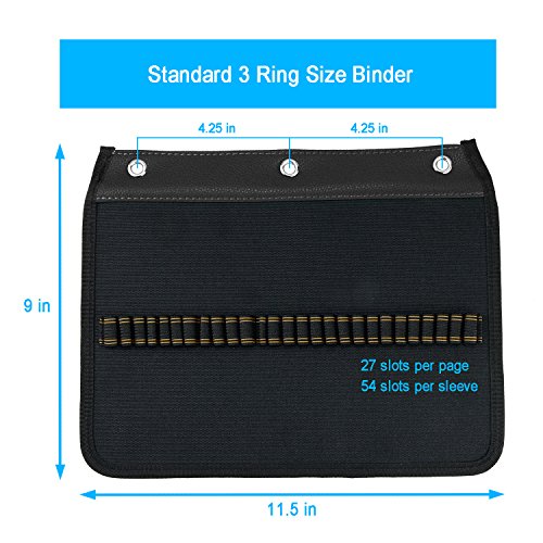 Youshares 54 Slots Pencil Sleeve - Standard 3 Ring Binder Designed Pencil Page Compatible With 216 Slots Pencil Case For Watercolor Pencil, Gel Pen & Cosmetic Brush (Black) #TOP2