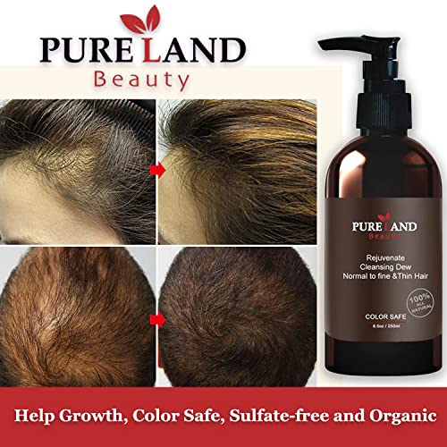 Pureland Beauty Pure Natural Shampoo, Organic Ingredients, Dry Scalp Treatment, Anti Dandruff Sulfate-Free, Hair Growth, Color Safe - Rejuvenate Cleansing Dew 8.5 Fl Oz #TOP2