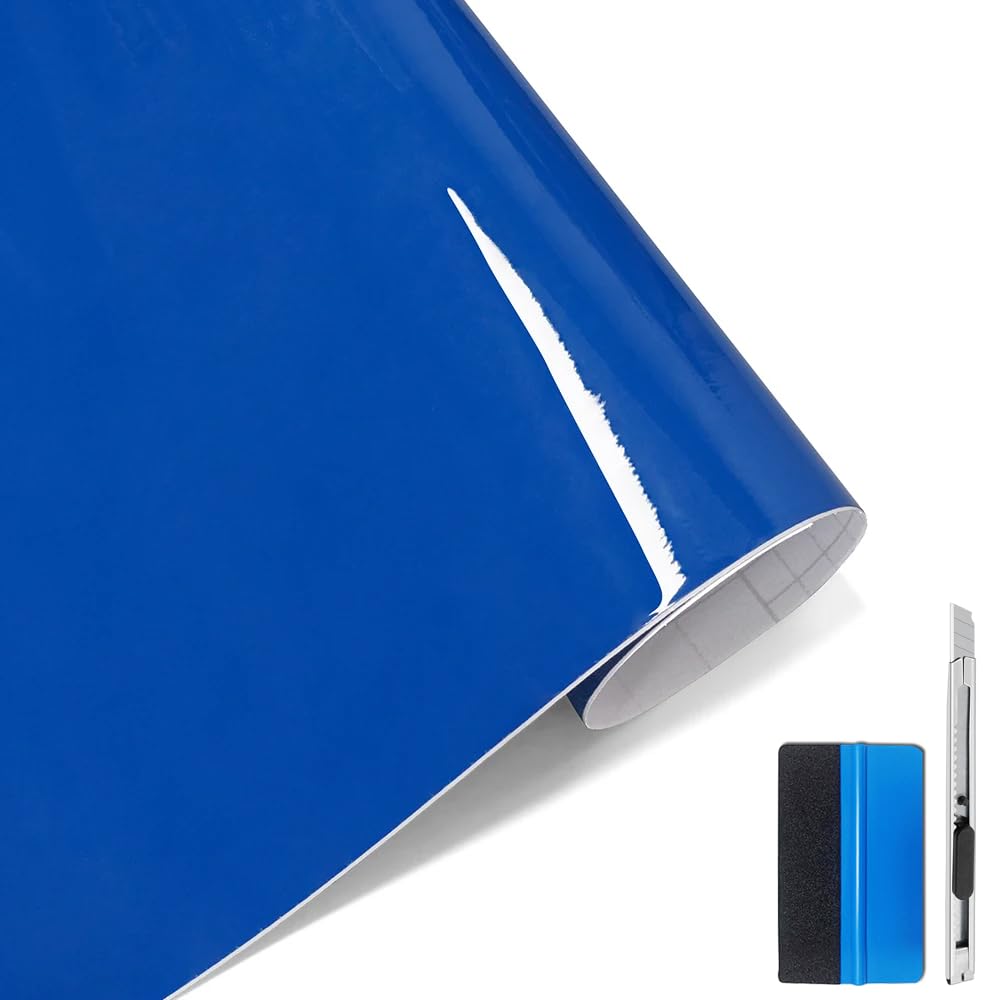LZLRUN High Gloss Blue Vinyl Realistic Paint Car Wrap Film 4" x 30ft