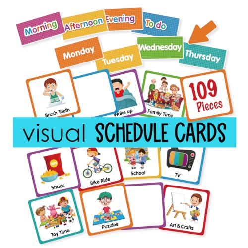 Godery Large Visual Schedule Cards for Kids Chore Reward Chart,Bedtime Routine Cards for Toddlers, Includes 109 Cards for Home School Planner,Autism Learning Materials