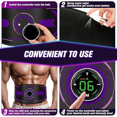 Electronic Muscle Stimulator with TENS & PMS, Ab Belt Stimulator Muscle Toner, Abdominal Fitness Trainer for Home
