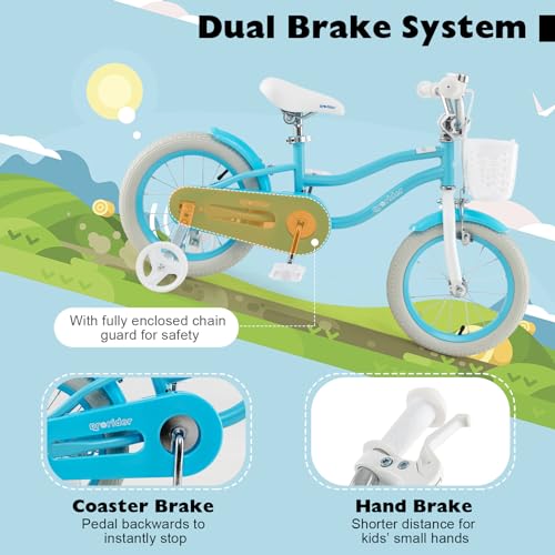 Image of BABY JOY Kids Bike, 12 14 16 18 20 Inch Boys Girls Bike w /Removable Basket | Kids Bicycle with Adjustable Seat & Handlebar, Handbrake & Coaster Brake, Training Wheels or Kickstand (Multi-Color Choices)