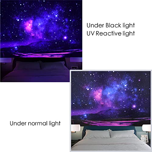 Honeydec Blacklight Blue Space Wall Tapestry,Large Purple Galaxy Black Light Tapestries Backdrop Hanging Tapestrys Party Decor For Bedroom Living Room Dorm #TOP2