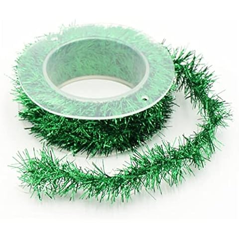 zwyjd 5ft Christmas Tinsel Wire Thin Glitter Twist Tinsel Wreath Decorations Glitter Ribbon Assorted For Christmas Tree Party Decoration,Green Cover