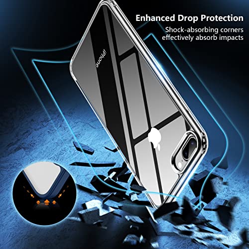 SPIDERCASE for iPhone 7/8 Plus Case, [Crystal Clear Not Yellowing] [Military Grade Drop Protection] [2 Pcs Tempered Glass Screen Protector] Slim Thin Cover for iPhone 7/8 Plus 5.5 inch Case (Clear)