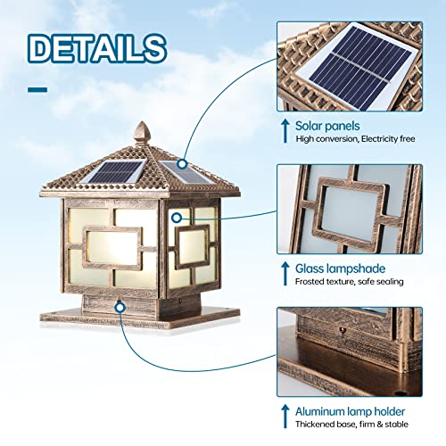 Dahgeo Outdoor Post Lights Led Solar Lamp Sensor With Power Base 2 Modes Outdoor Column Lights Die-Casting Aluminum Post Lights Fixture With Remote Control Tricolor Dimming #TOP4