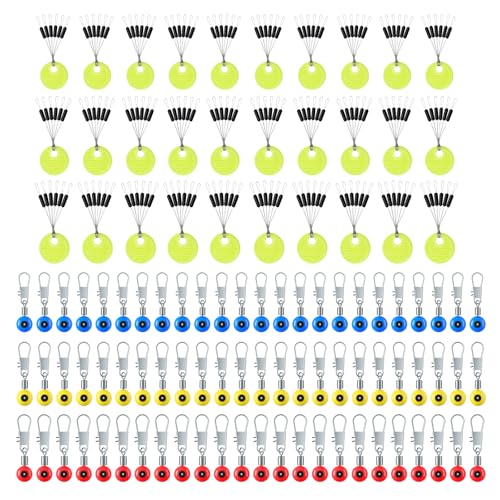 MIPIACE - MIPIACE 180 Pièces Stop Float Peche 6 en 1 Bouchons de Pêche en Caoutchouc S/M/L Arrêts De Plomb À Flot et 30 émerillons de Pêche avec Mousqueton pour Pêche à la Truite Pêche à la Truite