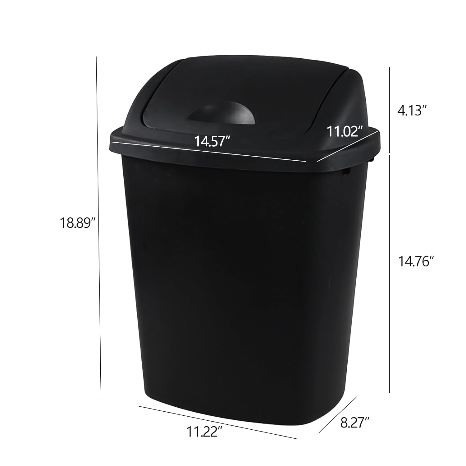Ramddy 6 Gallon Kitchen Swing Top Garbage Can, 4-Pack Plastic Trash Can with Swing Lid, Black