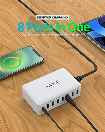 Multi USB Charger 60W Max Phone Charging Station, USB Multi Charger support USB C PD Fast Charger, 8 Port USB Charger Adapter Compatible with iPhone 13 12 11 Pro Max,iPad,Samsung,etc