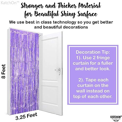Image of KatchOn, Purple Streamers Backdrop - 3.2x8 Feet, Pack of 2 | Light Purple Foil Fringe Curtain for Lavender Birthday Decorations, Purple Decor | Lavender Party Decorations, Bridal Shower