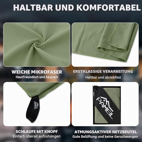 Pameil Mikrofaser Handtuch 3er Set (160x80cm Groß Badetuch +2 Stück 80x40cm Klein Handtuch), Reisehandtuch Schnelltrocknend Microfaser Handtücher für Fitness Sauna (Armeegrün)