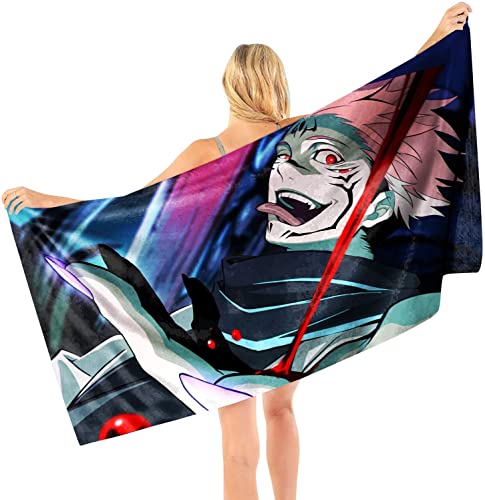 BAAROO Jujutsu Kaisen-Ryomen Sukuna Serviette de plage en microfibre légère absorption sans sable Séchage rapide Serviette de plage Camping Voyage Piscine Pique-nique 130 cm 80 cm