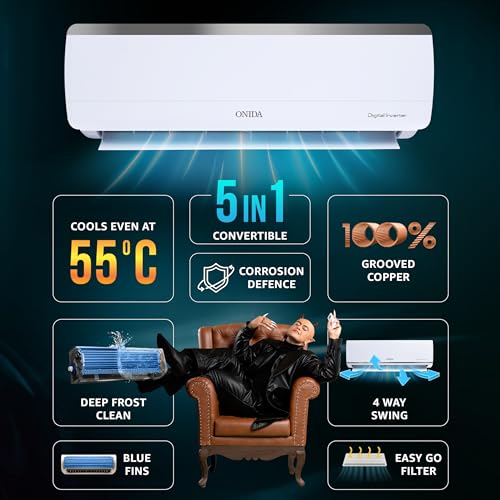 Image of ONIDA 1.5 Ton 3 Star, New Star Rated, Inverter Split AC (Copper, Convertible 5-in-1, Fast Cooling at 55 C, Deep Frost Clean, Turbo Flush Technology, IR193OMSE,White)