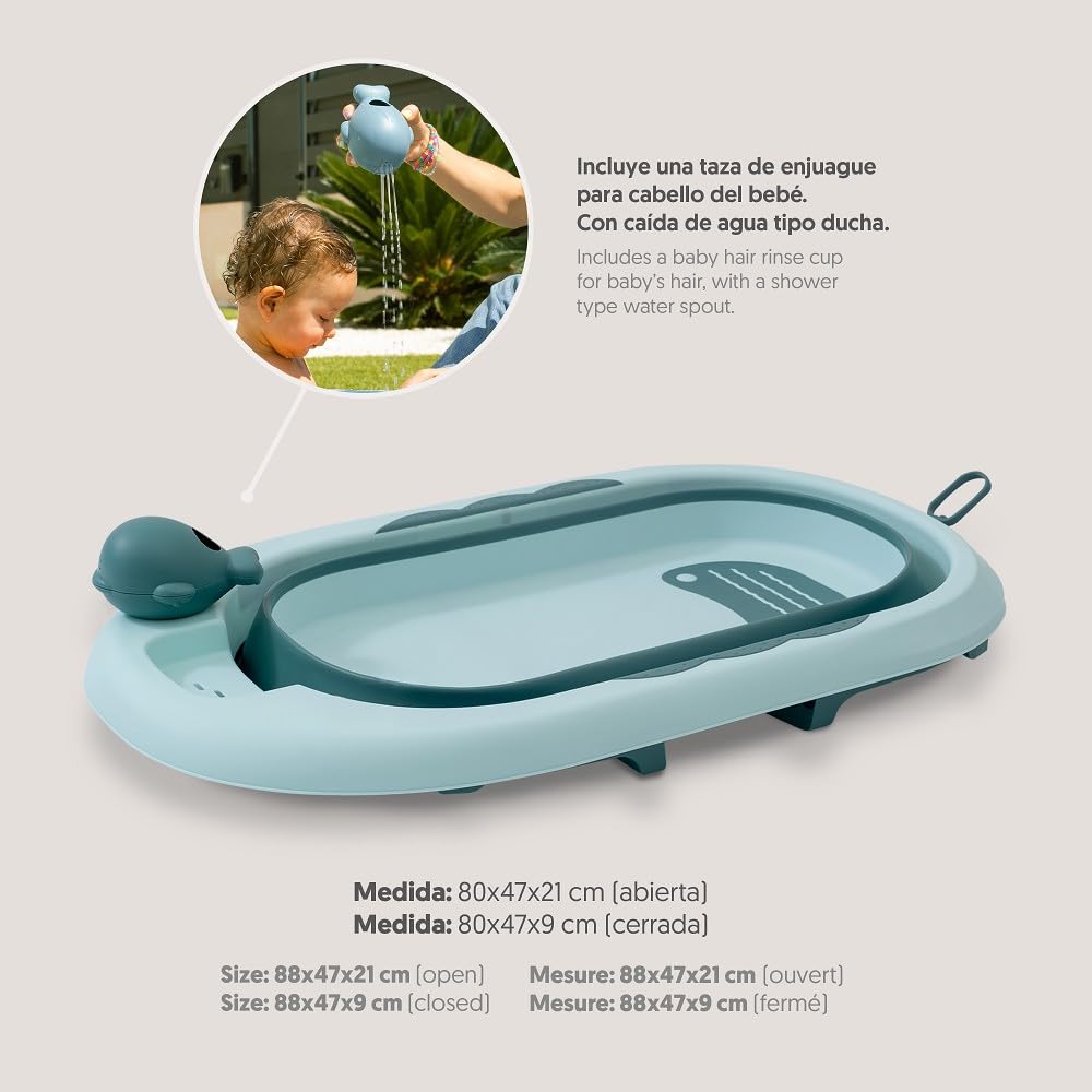 Interbaby Vaschetta Bagnetto Pieghevole, Tappo e Tazza Risciacquo (Verde) | Vaschetta neonato con gambe e tazza risciacquo, antiscivolo, tappo scarico, dalla nascita a 2 anni, pieghevole