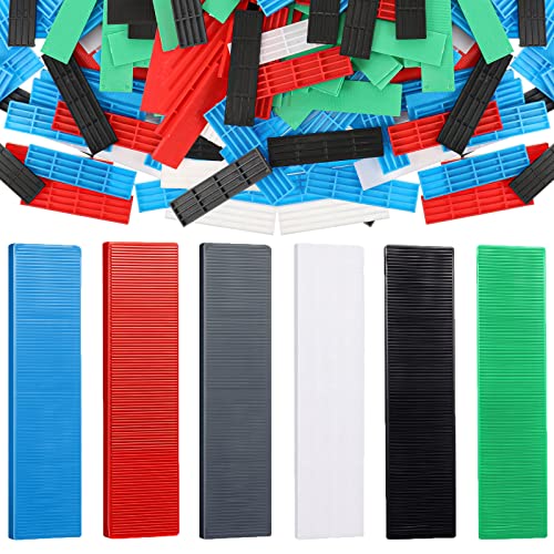 300 Pieces Plastic Flat Shims Structural Tile Plastic Shims for Leveling, 3/64, 5/64, 1/8, 5/32, 13/64, 15/64 Inch, Green, Black, White, Grey, Blue, Red