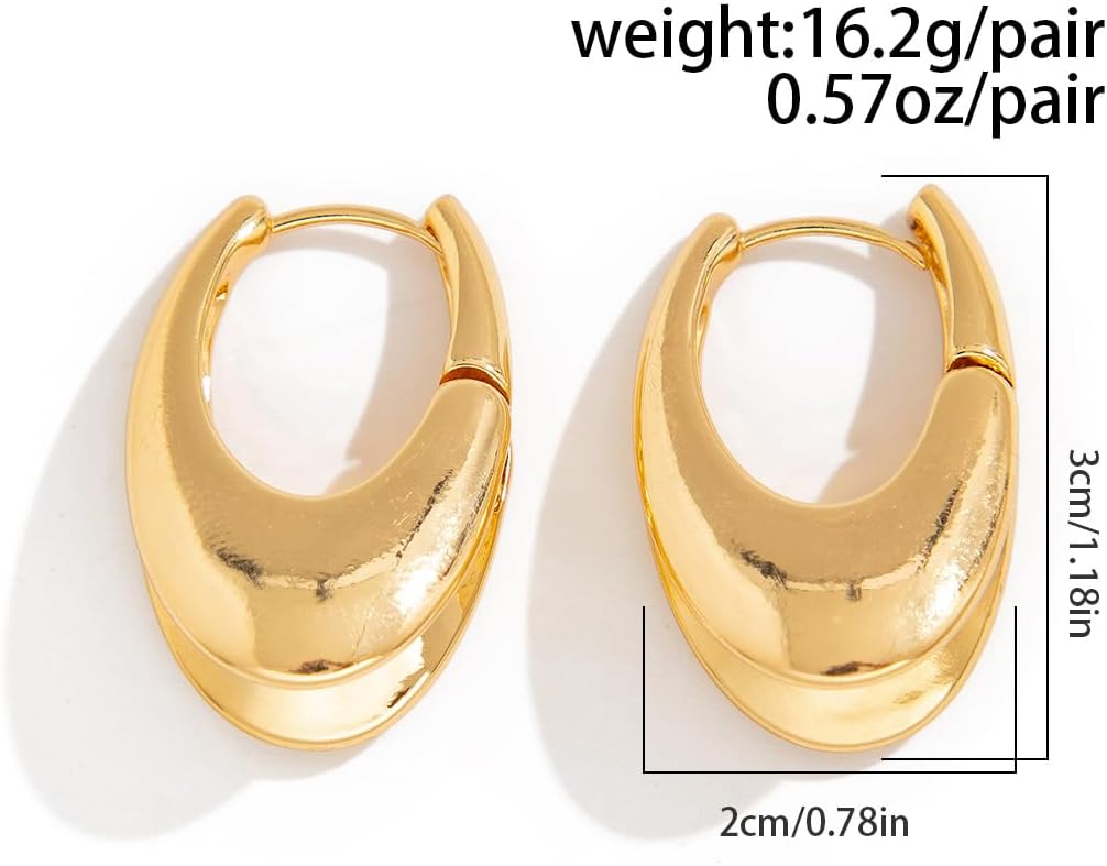 Gold Plated Oval Hoop Earrings, Chunky Statement Design, Classic Huggie Style - Image 8