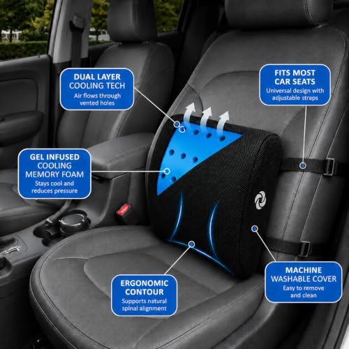 Samsonite Memory Foam Lumbar Support Pillow for Office Chair, Gaming Chair & Car Seat Automotive Use, Home Office Essentials for Sitting Comfort and Posture Relief Back Support, Black with Cooling Gel - image 6