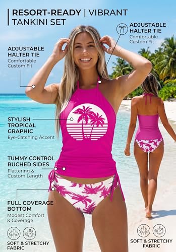 Image of Womens Two-Piece Tankini Set Cow Skull with Leopard Print Sets Swimwear Tankini Top Sets Swimwear