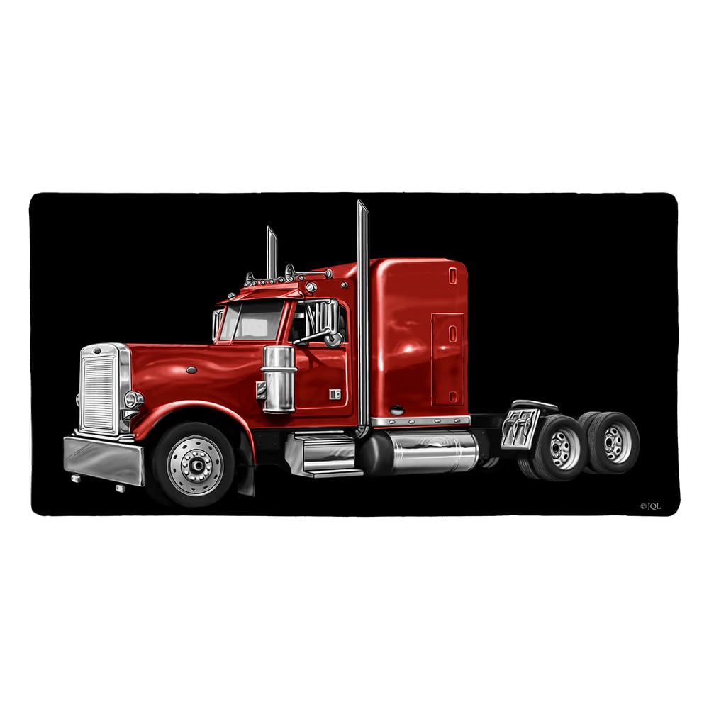 Semi Tractor Trailer Truck Trucker Large Gaming Mouse Pad Desk Mat with Stitched Edges, Non-Slip Base