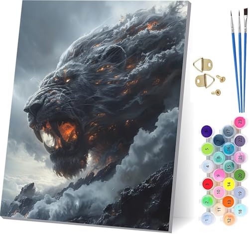 ライオン 数字油絵 DIY Paint by Numbers for Adults 抽象的な 手作りキット子供初心者 塗り絵 数字 キット ブラシとアクリル絵の具が入 ペイントバイナンバー 大人のクラフトアクティビテ ホーム オフィス装飾 女性へのギフト