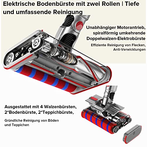 Redroad V17 Akku Staubsauger, 26500Pa Starke Saugleistung bis zu 60 Min Laufzeit, 450W Kabelloser Staubsauger mit Smart Screen, 360° LED Elektrobürste, Abnehmbarem Akku, für Tierhaare – Bild 5