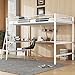Cama alta de 90 x 200 cm, con escritorio en forma de L debajo de la cama, cama alta de metal con estantes de almacenamiento, cama infantil con estructura de hierro 90 × 200, color blanco (colchón no