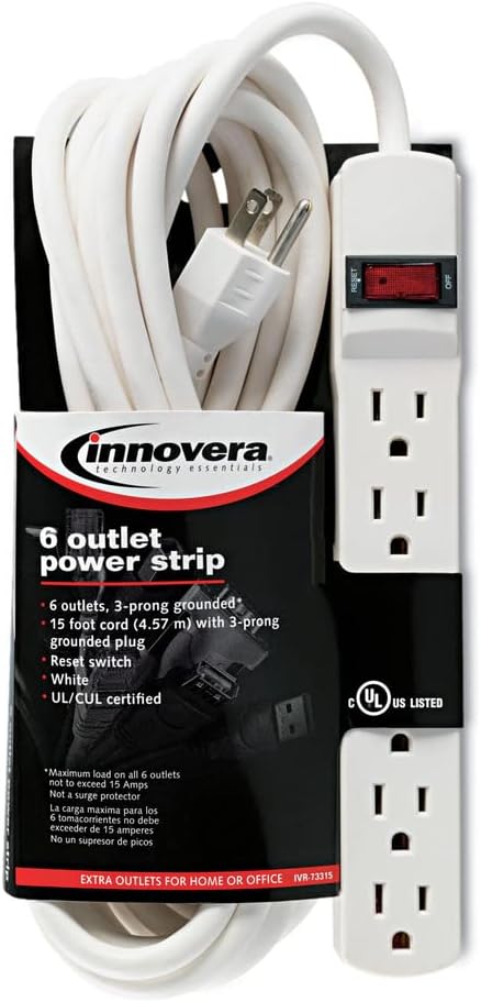 Innovera 73315 Six-Outlet Power Strip, 15-Foot Cord, 1-15/16 x 10-3/16 x 1-3/16, Ivory