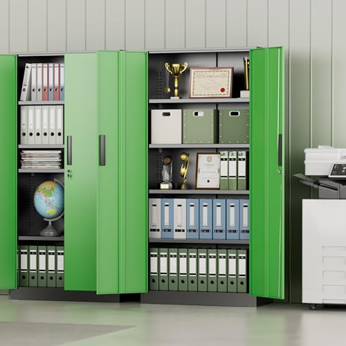 Image of INTERGREAT Metal Storage Cabinet with Lock, 63 inch H Metal Cabinets Storage with 2 Doors and 4 Adjustable Shelves, Locking Garage Cabinet for Home Office, Kitchen, Bathroom (Black Green)