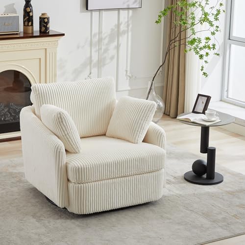 Sillón giratorio grande chenille color ivory miniatura 6