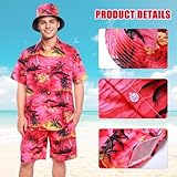 Angenster Men's Hawaiian Shirt and Shorts Set,2Pcs Summer Beach Outfits with Bucket Hats (UK, Alpha, 3XL, Regular, Regular, Red Sunset) - Image 4