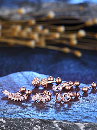 6 Pairs Stainless Steel Tragus Cartilage Earrings Labret Studs Barbell Lip Nose Body Stud Piercing For Men Women Ornament (Rose Gold) #TOP5