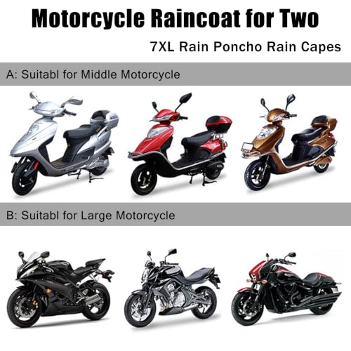 Image of haozaikeji Motorcycle Raincoat for Two, Waterproof Hoodie Rain Cape Mobility Scooter Outdoor Rain Poncho Universal Bike E-bike Rain Coat with Detachable Hat Brim Reflective Strip for Double Ride
