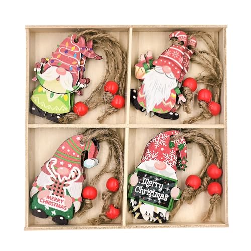 Qaixwuyi 12 piezas de adornos colgantes de Navidad de madera, adornos de árbol de Navidad de Papá Noel, colgante de madera, 4 diseños, decoración