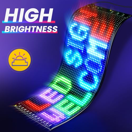 RAYHOME Full Color Double Row Devil Eyes Light Sign, 17''x6.3'' Flexible 5V/2A Bluetooth APP Control LED Signs Custom Text Message Pattern Programmable LED Display for Car Store.