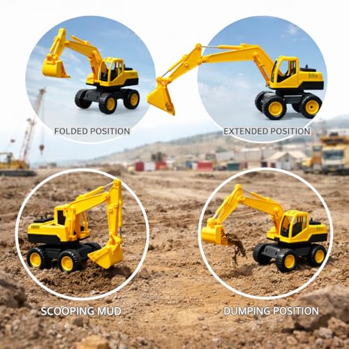 Image of Big Size Construction Vehicle Toy Set for Kids (Any 2) | Pull Back Dumper Truck, Excavator JCB, Cement Roller, Crane Engineering Vehicles | Heavy Duty Toy Trucks for Boys & Girls Age 2-9 Years
