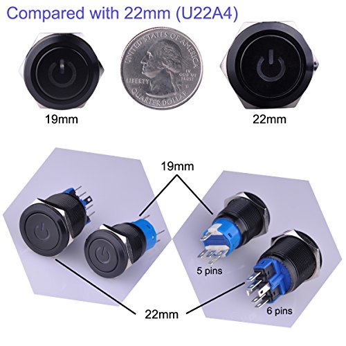Ulincos Latching Push Button Switch U19C1 1No1Nc Spdt On/Off Black Metal Shell With Green Led Suitable For 19Mm 3/4" Mounting Hole (Green) #TOP1