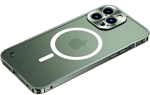 Miniatura 2 de Funda magnética para iPhone 14 Pro compatible con MagSafe de aleación de aluminio de metal parachoques mate translúcido con protector de lente de