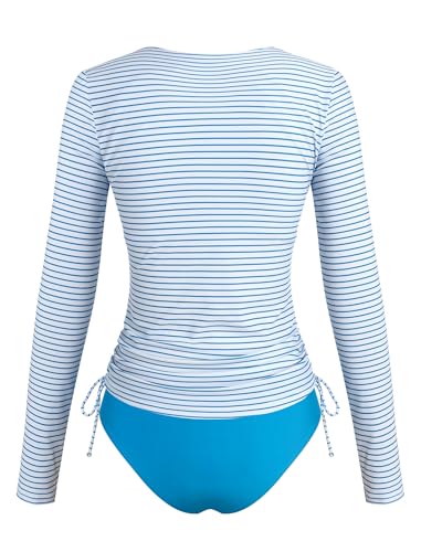 Image of ZAFUL Women's Long Sleeve Rash Guard UPF 50+ Sun Protection Surf Swim Shirts Drawstring Tankini Swimsuit