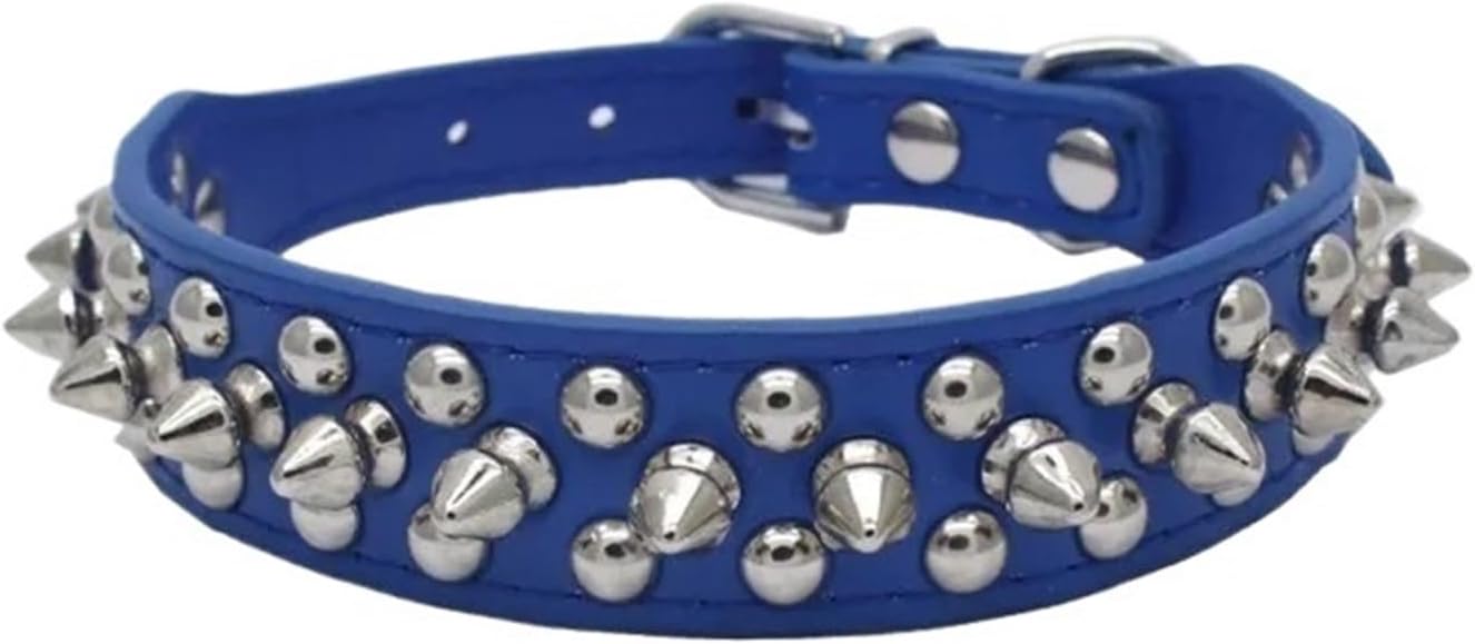 Punk Rivet Spiked Leather Dog Collar, Small Dog Neck Strap Accessory(Pink,L)