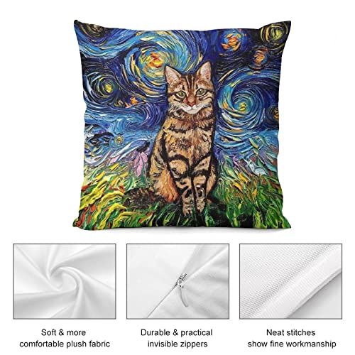 Abstract Cat Throw Pillow Cover 18 "X18 Funny Cat Throw Pillowcase For Couch Sofa Bed Bedroom Car Living Decor Van Gogh Art #TOP5