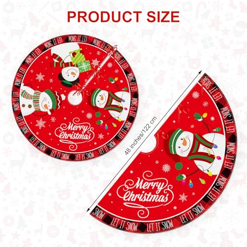 48 Inch Merry Christmas Tree Skirt - Large Red Xmas Tree Skirts Mat Decoration, Cute Winter Snowman Round Skirt for Indoor Outdoor Home Christmas Tree Decorations Holiday Party Decor - image 3