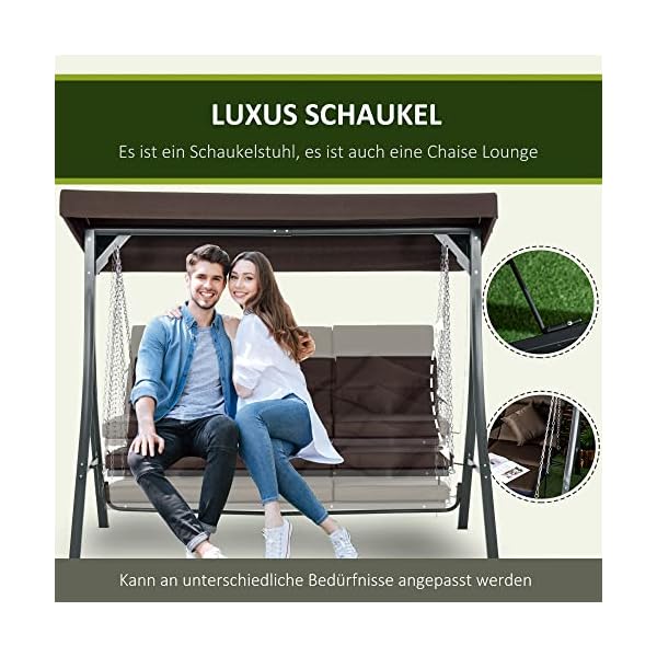 Hollywoodschaukel 3-Sitzer mit Sonnendach Braun