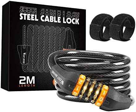 CHIMONA Bike Cable Lock (6.5 Ft), High Security Bicycle Lock with 5 Digit Resettable Combination, 1/2 Inch Steel Wire Cable Bike Lock Anti Theft, Long Bicycle Lock for Scooter, E-Bike, Stroller. Etc