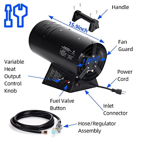 Uthfy 60,000 Btu Forced Air Heater, Portable Forced Air Propane Heater With 7.8“ Hose, Liquid Propane Gas Torpedo Heater For Garage, Construction Sites, Workshop, Csa Listed #TOP5