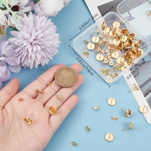 Beebeecraft 1 Box 50Pcs Post Stud Earring Findings 18K Gold Plated Round Prong Blank Earring Cabochon Settings with 8mm Tray and 50Pcs Ear Nuts for DIY Earrings Jewelry Making - Image 3
